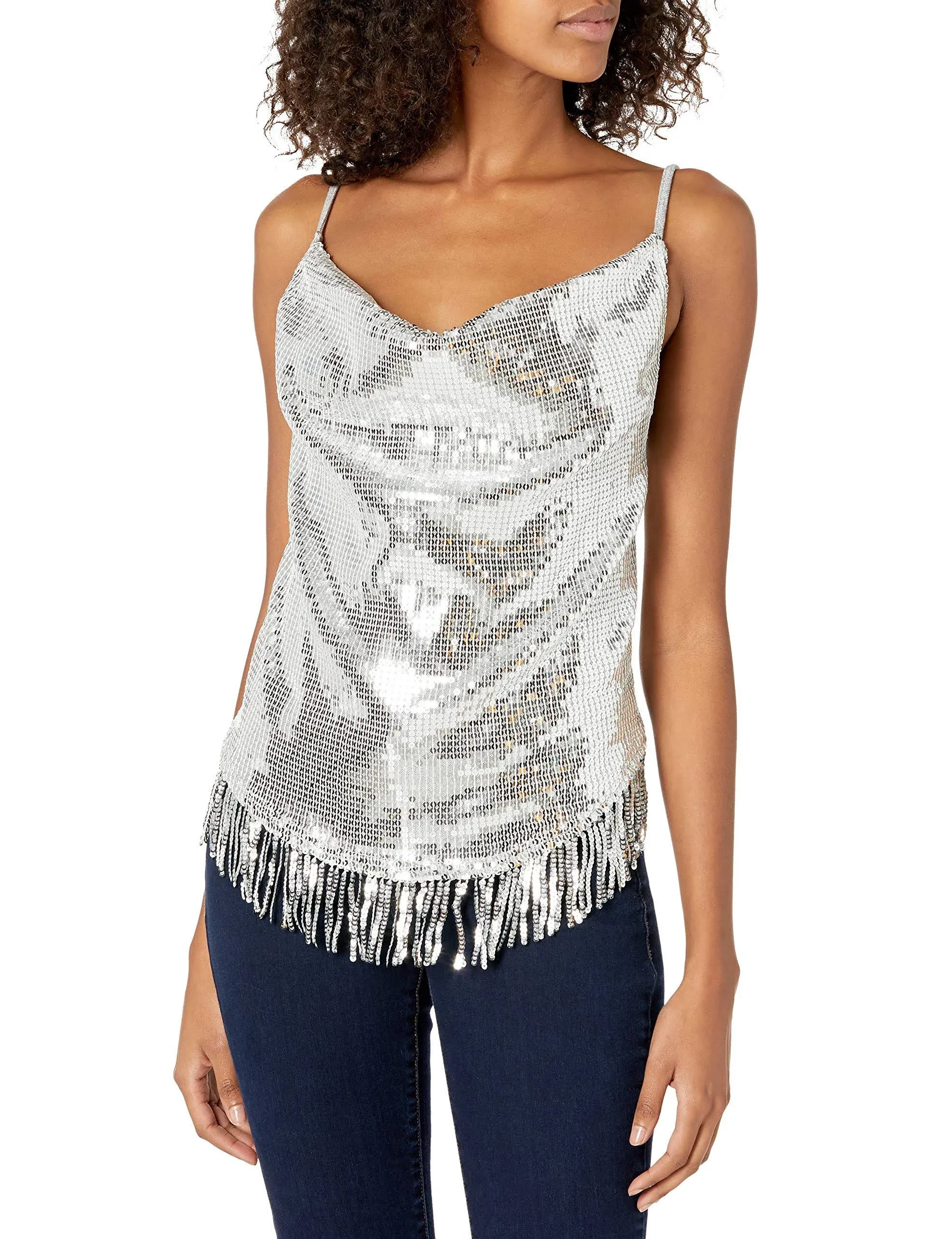 Kendall + Kylie Women's Handkerchief Top with Sequin Fringe - Amazon Exclusive