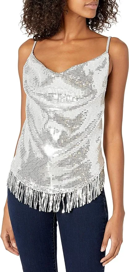 Kendall + Kylie Women's Handkerchief Top with Sequin Fringe - Amazon Exclusive