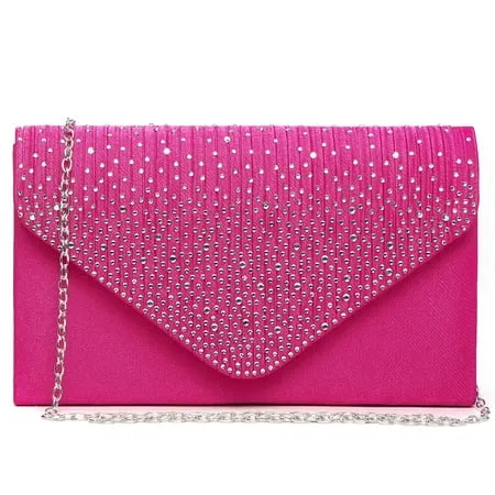 Dasein Ladies Frosted Satin Evening Clutch Purse Bag Crossbody Handbags Party Prom Wedding Envelope