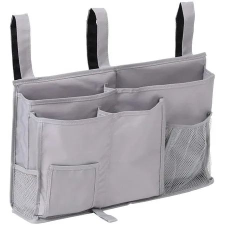 NOGIS Bedside Caddy Hanging Storage Bag Holder Beside Organizer with 8 Pockets for Bunk Dorm Rooms and Hospital Bed Rails Grey