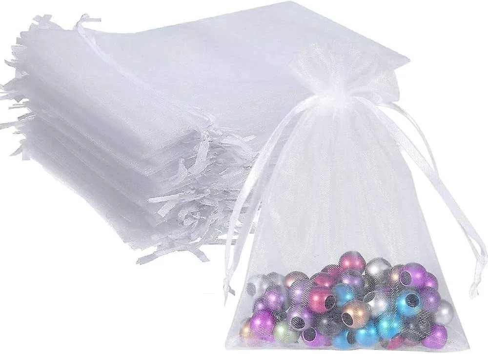 LONGRV 100pcs 5X7 Inches White Organza Bag Christmas Drawstring Pouches Party Wedding Favor Gift Bags(White 5x7)