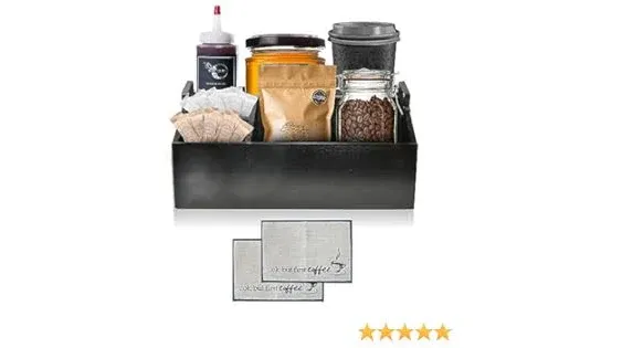 Coffee Bar Station Organizer for Counter, Wood Coffee and Tea Condiment Stora...