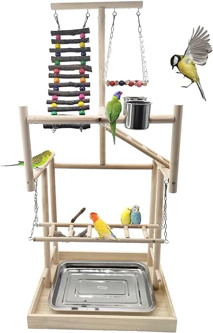 Large Bird Playground 4 Layers Pet Parrot Playstand Gym Perch Wood Playpen for P