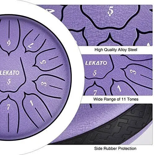 LEKATO Steel Drum 6 Inch 11 Note, Tongue Drum D Major Hand Chakra Drum for Entertainment Musical Education Zen Meditation Yoga, Gift for Families
