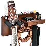 Donner Guitar Wall Mount Shelf, Guitar Wall Hanger with Storage Shelf, Pick Holder and 2 Hook, Guitar Wood Hanging Rack for Electric Guitar, Acoustic