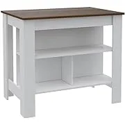 TUHOME Furniture White Modern Engineered Wood Walnut Top Cala kitchen Island