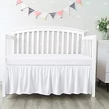 Crib Bed Skirt 28” x 52” with 14” Drop Pleated Dust Ruffle for Baby Boys Girls Elastic Adjustable Fit Toddler Bedskirt Easy On/Off Soft Nursery Standard Crib Bedding Skirts Solid White Crib SkirtCrib Bed Skirt 28” x 52” with 14” Drop Pleated Dust Ruffl…