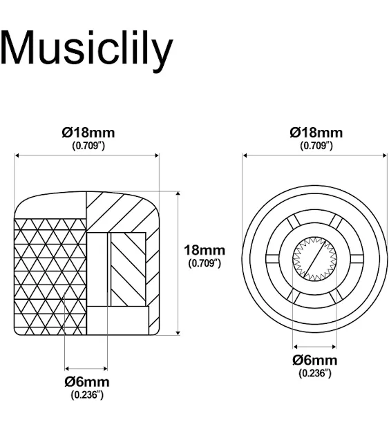 Musiclily Pro 2Pcs Chrome Inch 24 Splines Steel Dome Push-on Knob For USA Guitar