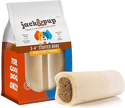 Jack&amp;Pup Filled Dog Bones | 3&#034; Bacon &amp; Cheese Flavored Marrow Bones for Dogs ...