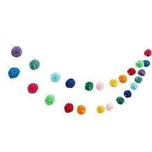 Blue Panda 10 Feet Colorful Wool Pom Pom Garland for Rainbow Birthday Decorations