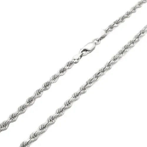 Nuragold 10K White Gold 3mm Rope Chain Diamond Cut Pendant Necklace, Mens Womens ...