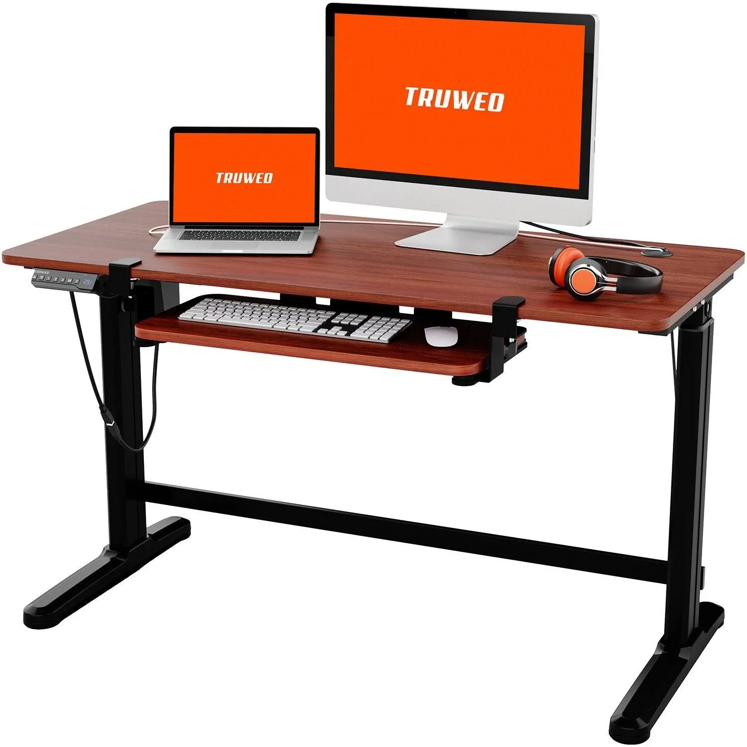 Truweo Electric Standing Desk W/ Sliding Keyboard Tray - Brown