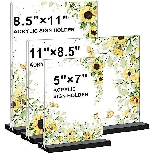 Acrylic Sign Holder 11x8.5 &#039;&#039; Horizontal T-Shaped Clear Double-Sided Table Me...