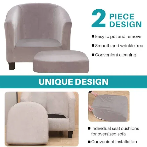 Stretch Tub Chair Slipcover 2-Piece Barrel Club Chair Covers with Cushion Cover