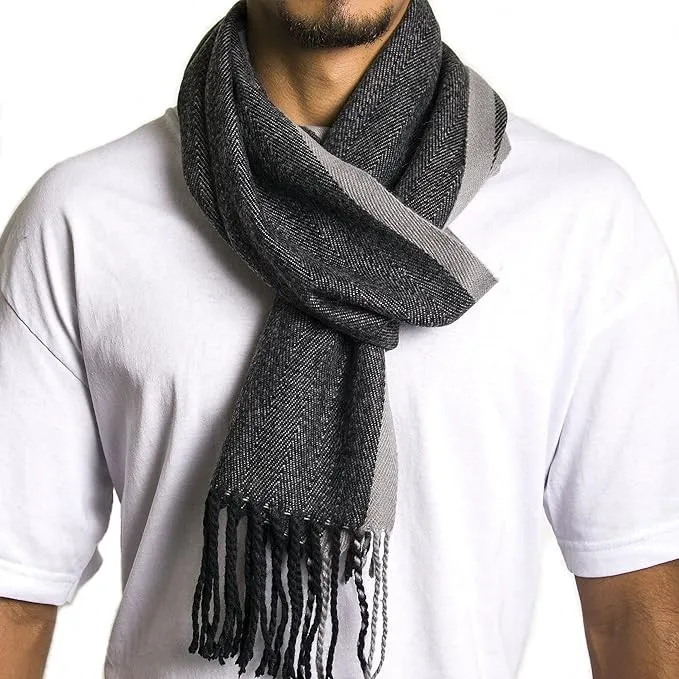 Mens Gray Acrylic Plaid Scarf Softer Than Cashmere Scarves