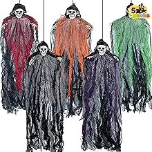 JOYIN 27.6” Halloween Decorations Outdoor Hanging Grim Reapers, 5 Pack Halloween Hanging Ghost Decoration, Halloween Skeleton Flying Ghost for Graveyard Yard Prop Décor, Halloween Outdoor Indoor Decor