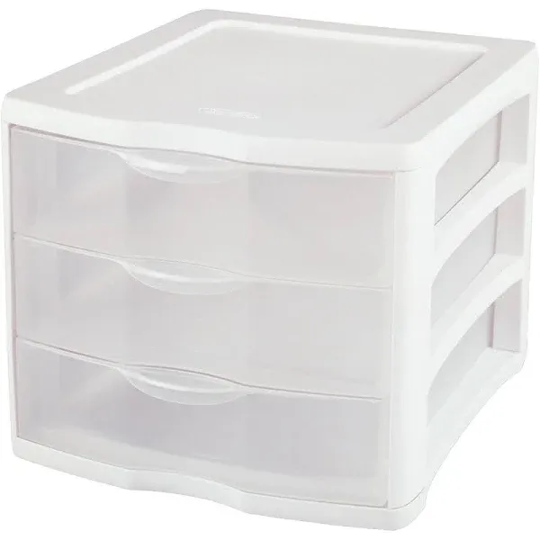 3 Drawer Unit Plastic, White, Set of 4, Tabletop Storage Drawer Standing Units