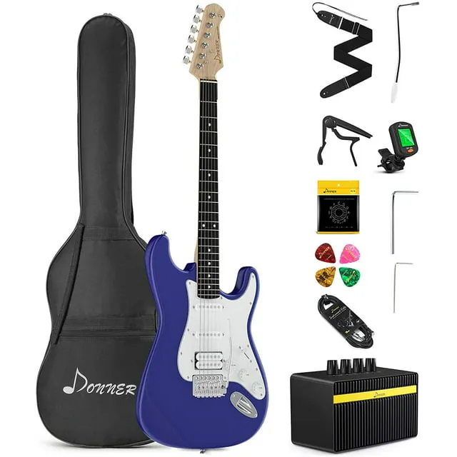 Donner DST-100S 39 Inch Full Size Electric Guitar Kit Solid Body Sunburst, Beginner Starter, with Amplifier, Bag, Capo, Strap, String, Tuner, Cable, Picks