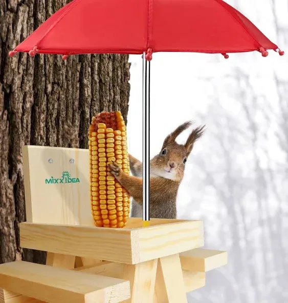 Squirrel Feeder Table With Umbrella, Wooden Squirrel Picnic Table