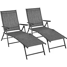 FDW Patio Lounge Chair Patio Chaise Lounges Patio Folding Lounge Chairs for Outside Patio Pool Beach Yard with Adjustable Reclining Lounge Chairs