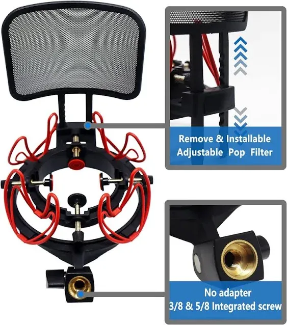 SUUNTOK Microphone Shock Mount with Pop Filter Universal Shock Stand for Microp