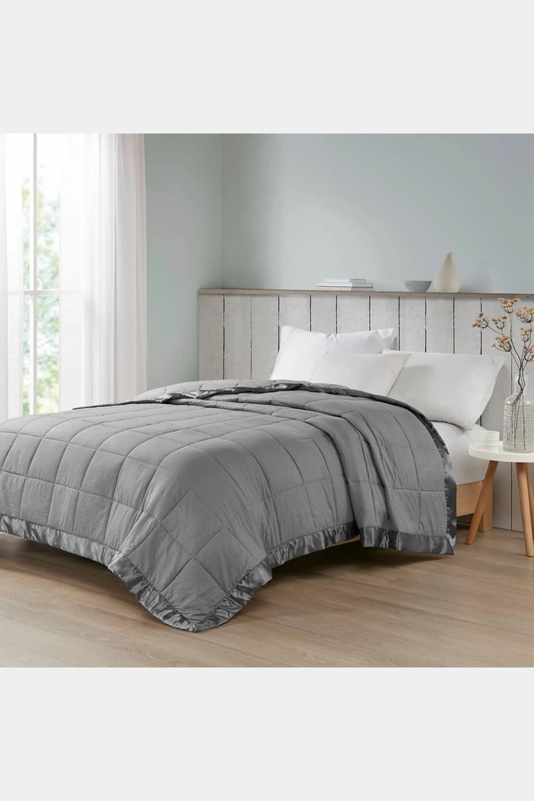 Madison Park - Cambria Oversized Down Alternative Blanket with Satin Trim - King - Charcoal