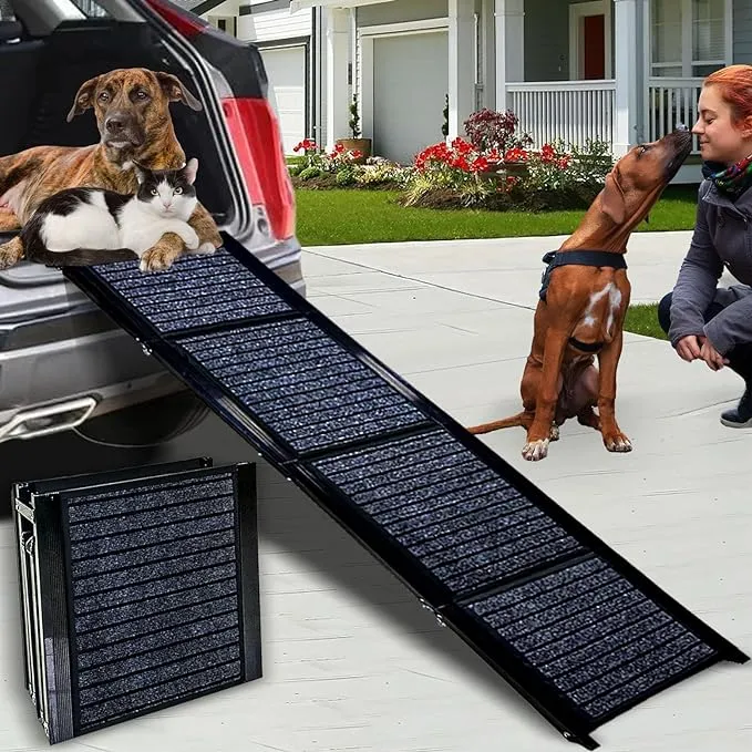 Dog Ramp for Car SUV Truck Folding in Four-Fold Pet Ramp Dog Car Ramp Dog Stairs Cat Ramp Portable Dog Steps for Bed for Small Medium and Large Dogs Supports to 200lbs (Dark Grey)