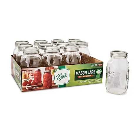 Ball Regular Mouth Mason Jars with Lids, Quart - 12 pack