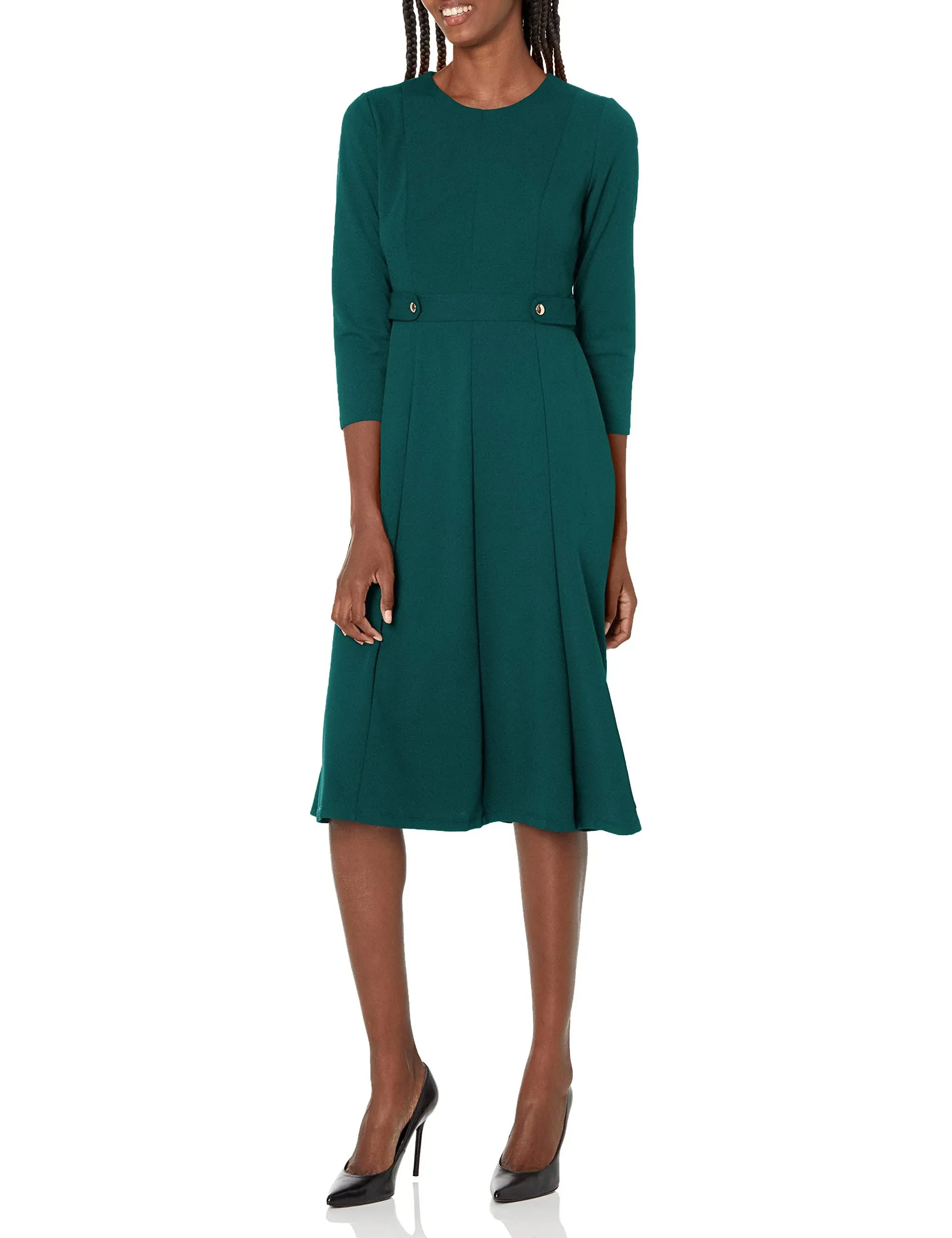 London Times Women's Side Tab Fit & Flare Dress