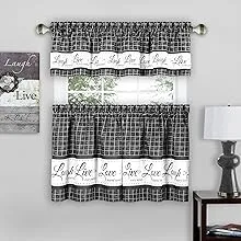 Tier and Valance Window Curtain Set - 58 Inch Width, 24 Inch Length - Live, Love, Laugh (Charcoal) - Light Filtering Drapes for Kitchen, Bedroom, Living & Dining Room by Achim Home Decor