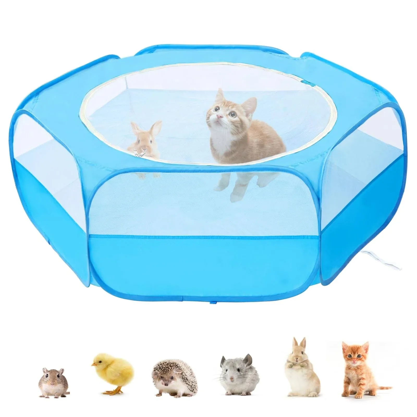 XIRGS Small Animal Playpen, Waterproof Small Pet Cage Tent Portable Outdoor Exercise Yard Fence with Top Cover Anti Escape Yard Fence for Kitten/Cat