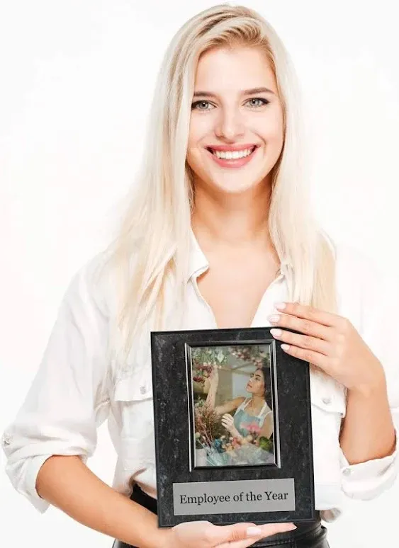 Pre-designed Employee of the Month, Quarter or Year Award Plaque - 8 x 10" Photo Plaque holds a 6 x 4" Portrait Photo (Year)