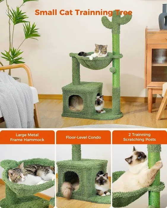 Muttros Cactus Cat Tree 40" Cat Tower With Large Metal Carpet Hammock,