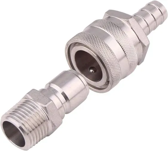 DERNORD 1/2 Inch Stainless Steel Quick Disconnect Set - Beer Brewing Connector Kit (Barb Male/MPT Female)