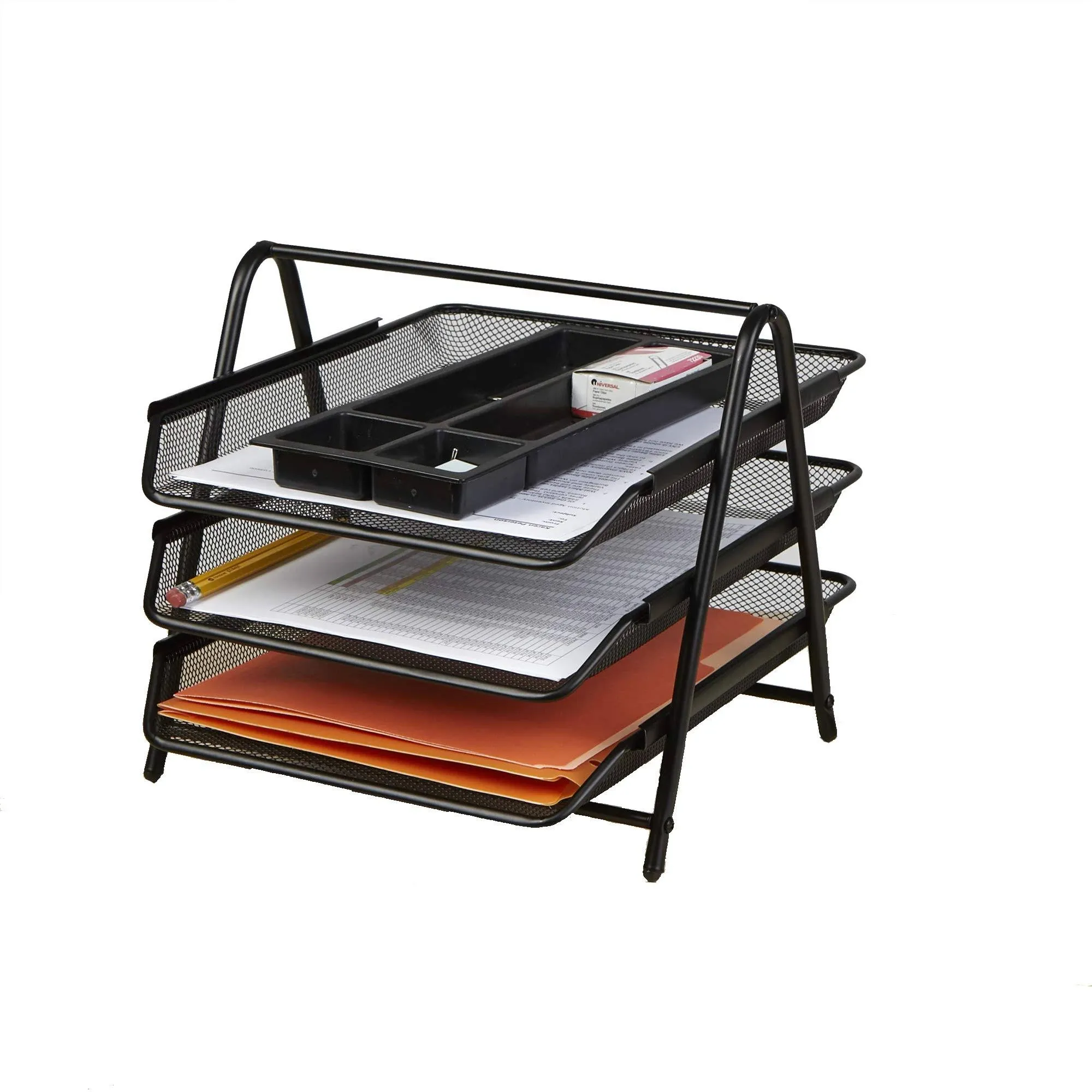 Mind Reader Network Collection Stackable Front Loading Letter Tray, Black Steel (3TPAPER-BLK)