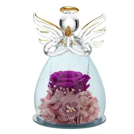 Preserved Flower Rose Gifts in Glass Angel Figurines,Birthday Gifts for Women ...