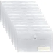 A5 Plastic Clear Envelopes Folder with Hook & Loop Closure 6x10" Invoice Receipt Cash Organization with Label Pocket 12pcs