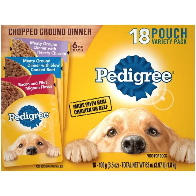 PEDIGREE Adult Wet Dog Food Chopped Ground Dinner Variety Pack, (18) 3.5 oz. Pouches