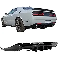 IKON MOTORSPORTS, Rear Diffuser Compatible with 2015-2023 Dodge Challenger, IKON V1 Style Gloss Black PP Rear Bumper Lip Spoiler Diffuser Shark Fins, 2016 2017 2018 2019 2020 2021