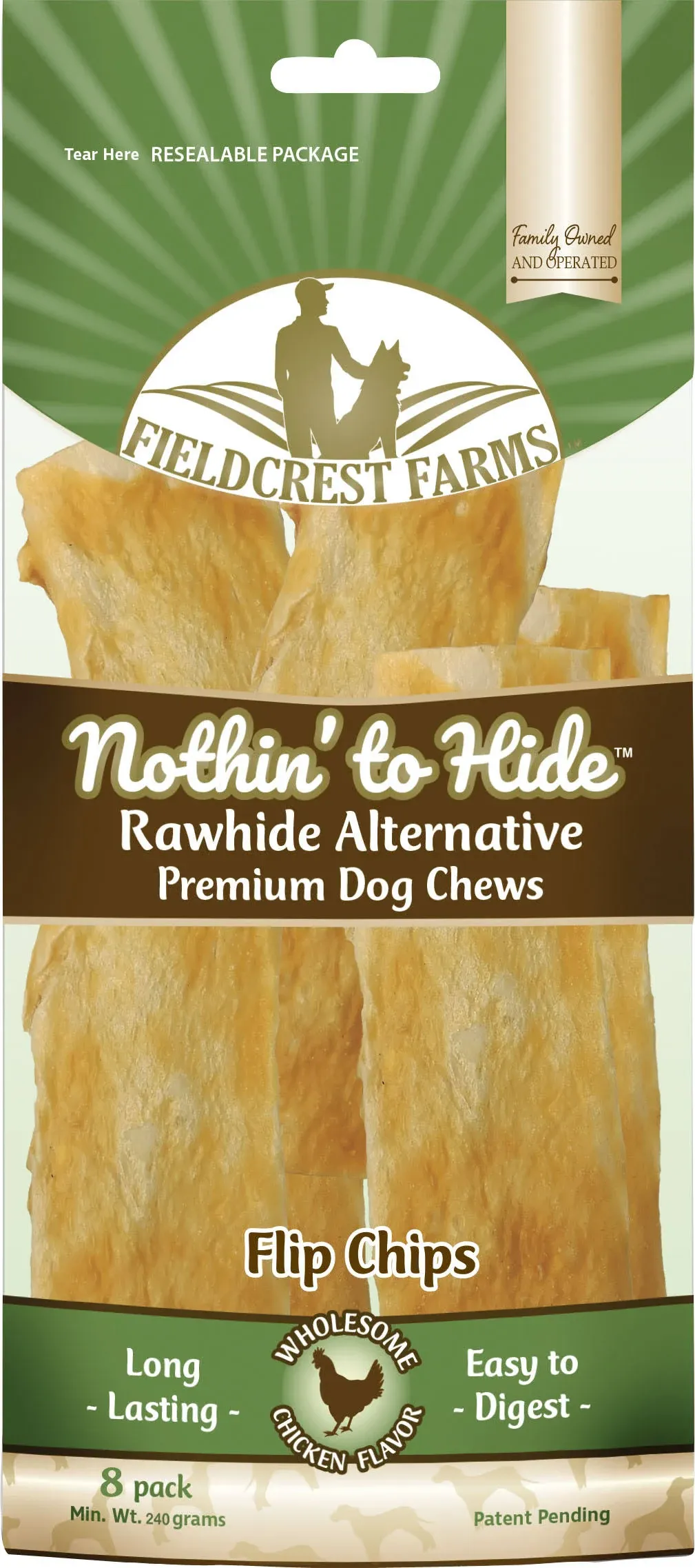 Nothin to Hide Flip Chips Dog Chews - All Natural Rawhide Alternative Treats for Dogs, Chicken, Beef or Peanut Butter Flavor Snack for All Breed Dogs - 3 Pack by Fieldcrest Farms (Chicken)