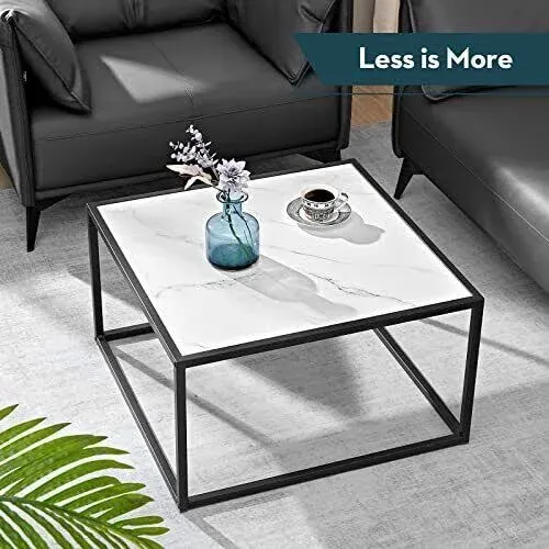 SAYGOER White Coffee Table,Small Square Coffee Table,Modern Center Table for Living Room Office 27.6 * 27.6 * 15.7 Inch, Easy Assembly, White Faux Marble Top