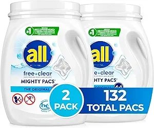 All Mighty Pacs Laundry Detergent, Free Clear for Sensitive Skin, Tub, 60 Count