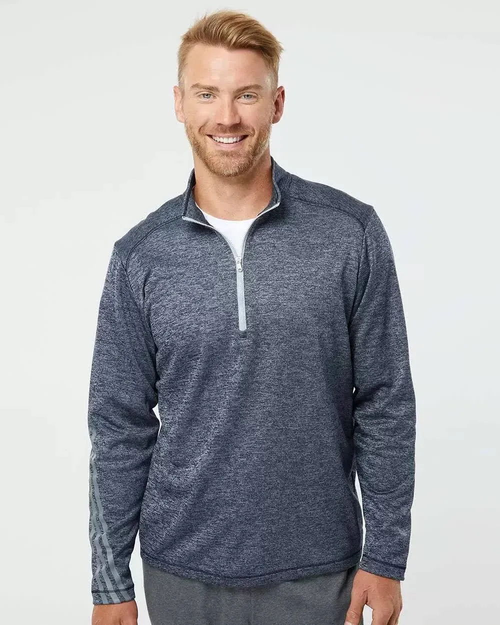 Adidas A284 Brushed Terry Heathered Quarter-Zip Pullover - Black Heather/ Mid Grey, M