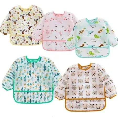 Haimoburg 5 Pcs Baby Bibs,Long Sleeve Bib,Waterproof Toddler Bibs,3-24 Months ...