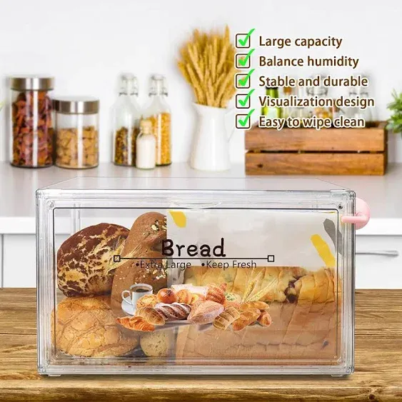 RISICULIS 2PCS Large Bread Box for Kitchen Countertop Stackable Double Layer ...