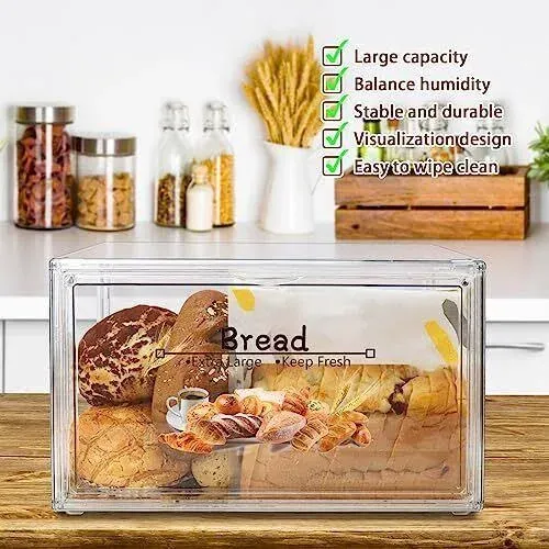 2pcs Large Bread Box For Countertop, Stackable Double Layer 2pcs Bread