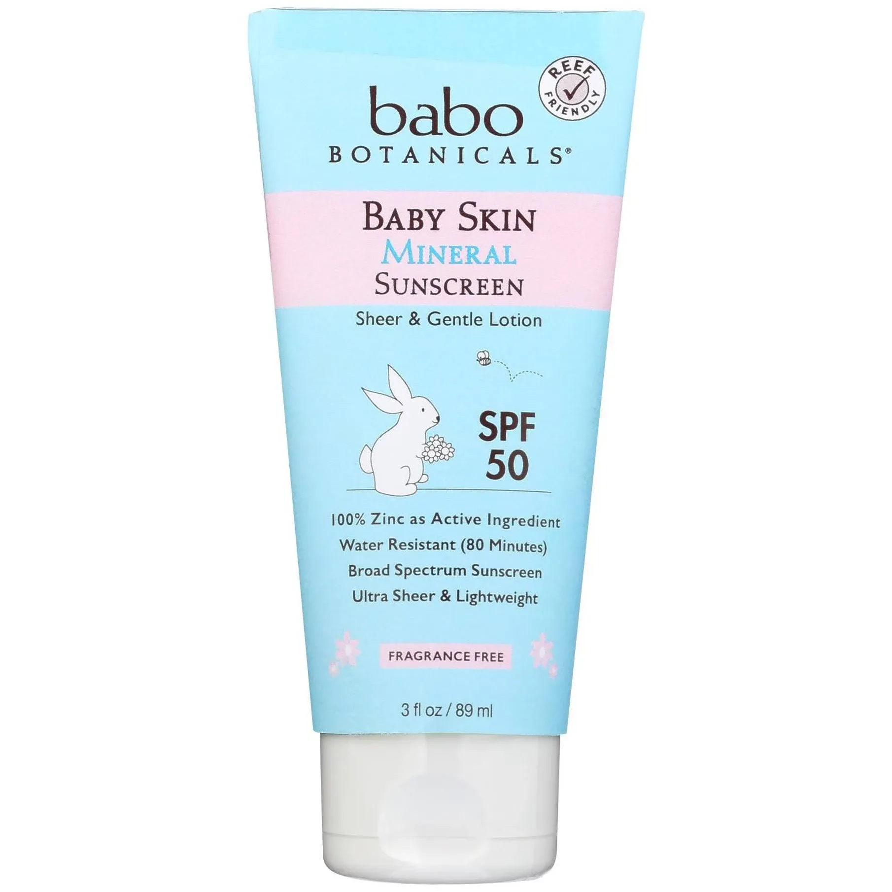 Babo Botanicals Baby Skin Mineral Sunscreen Lotion SPF 50 Broad Spectrum - with 100% Zinc Oxide Active – Fragrance-Free, Water-Resistant, Ultra-Sheer & Lightweight - 3 fl. oz.