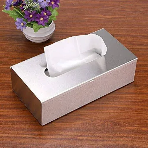 Sumnacon Rectangular Tissue Box Cover - Stylish Stainless Steel Paper Facial Cover, Modern Metal Tissue Box Holder for Bedroom/Bathroom/Vanity/Countertop/Dresser/Night Stand/Office/Car, Brushed Nickel