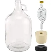 North Mountain Supply - 1G-38-ST-TB-1 1 Gallon Glass Fermenting Jug with Handle, 6.5 Rubber Stopper, Twin Bubble Airlock, Black Plastic Lid (Set of 1)