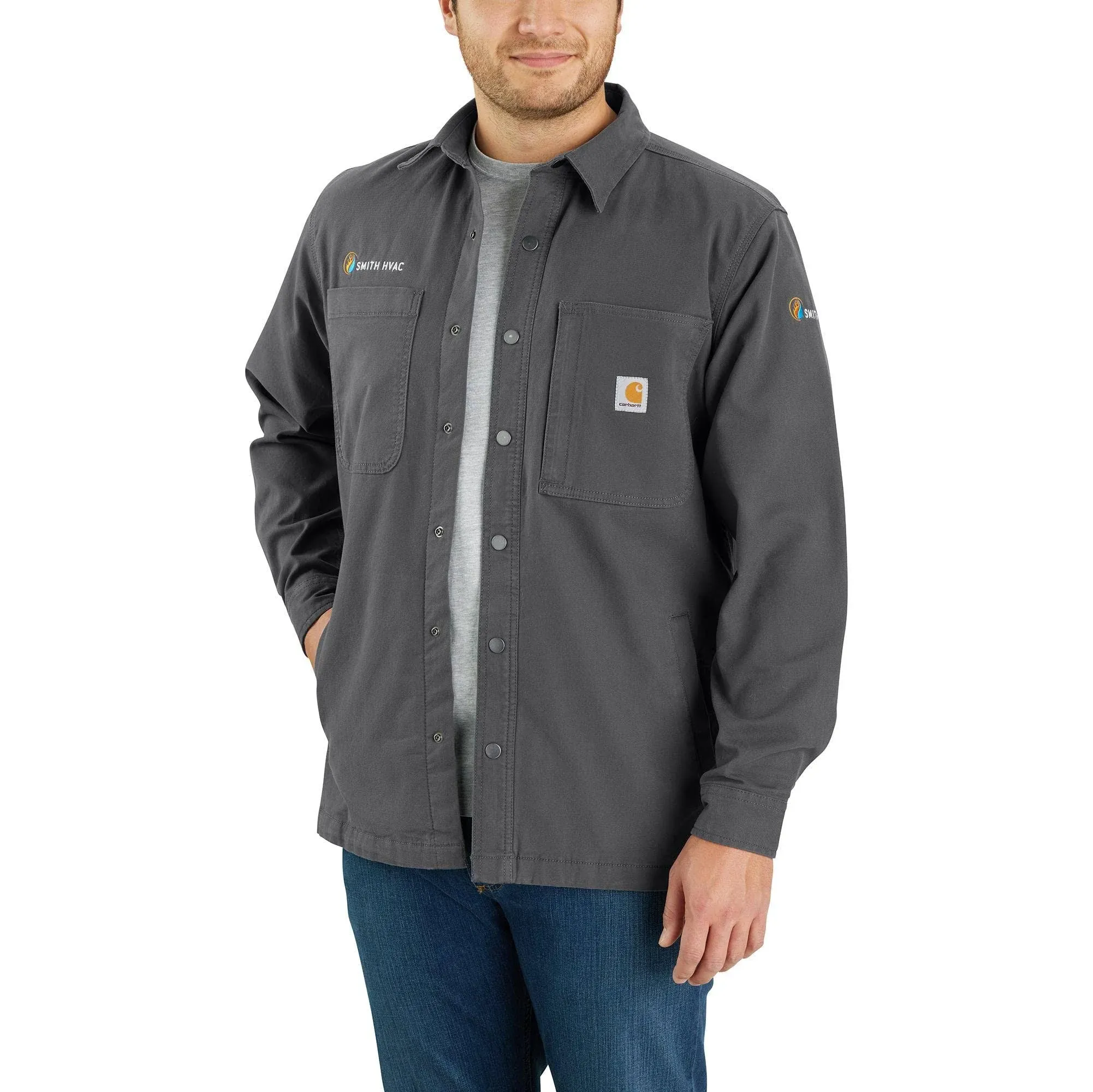 "Carhartt Men's Shadow Grey Rugged Flex Fleece-Lined Shirt Jac"